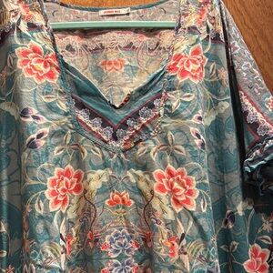 STUNNING! Johnny Was Floral Teal Top/Swimsuit Coverup